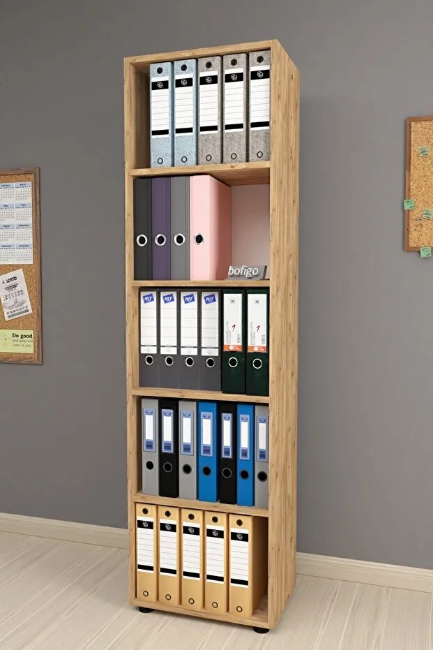 5 Raflı Kitaplık Ofis Dolabı Klasörlük Çok Amaçlı Dolap Mutfak Dolabı Çam